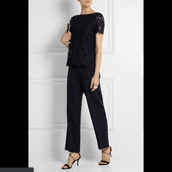 NWT $495 Tory Burch Lace Bodice Jumpsuit Navy‎ Blue [SZ 12 ] - Picture 1 of 12